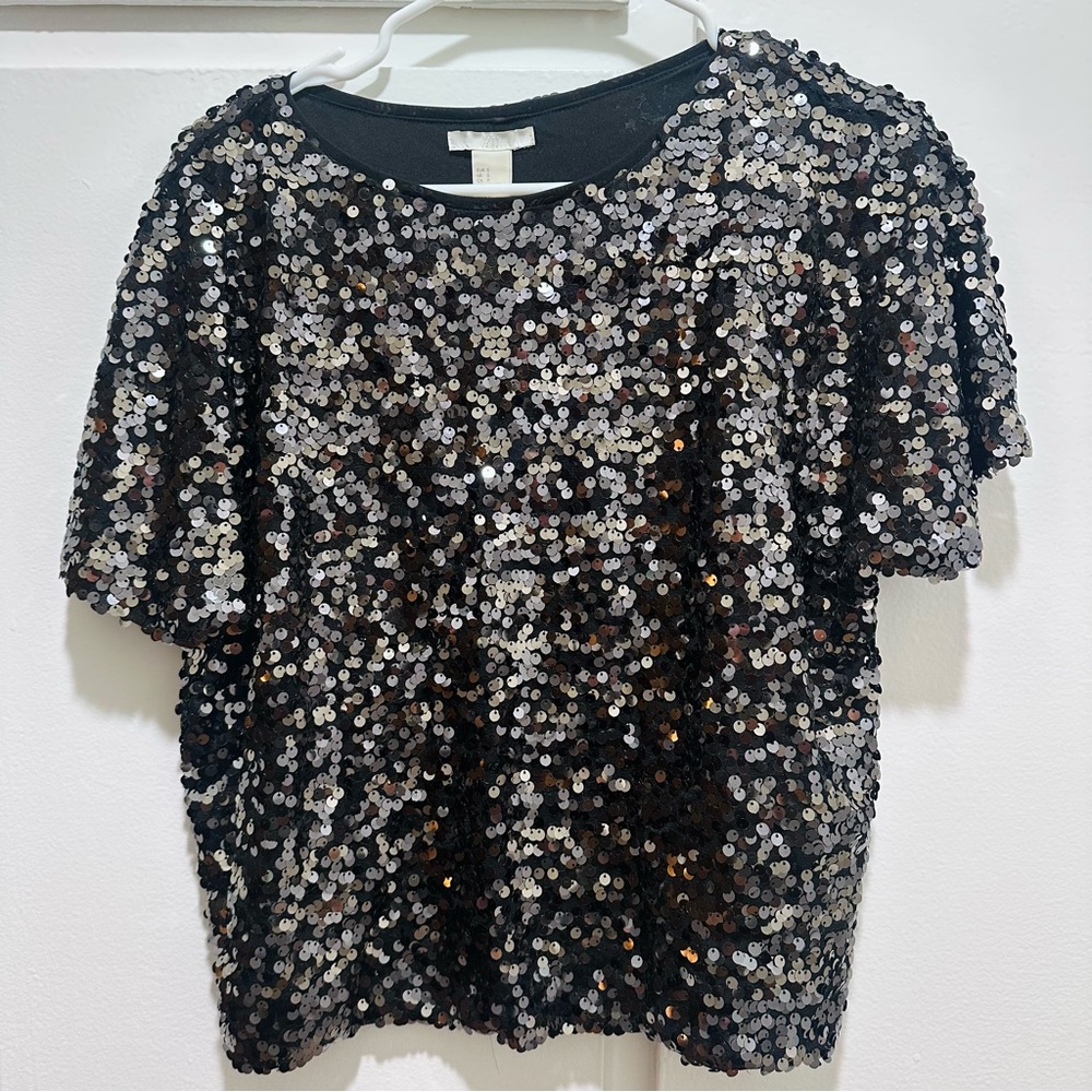 H&M Black and Silver Sequin Blouse